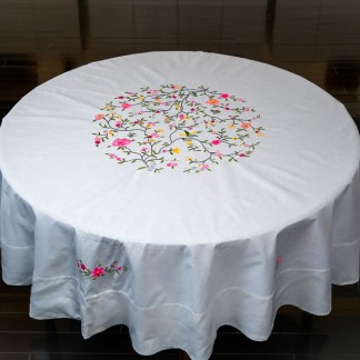 Round table cloth-Peach blossom embroidery (size 230 cm)